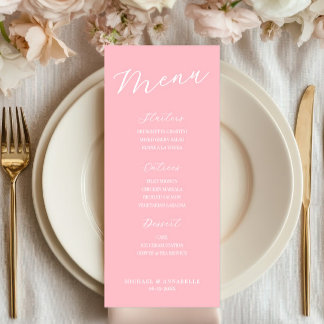 Simple Minimalist Light Pink Menu Card for Wedding