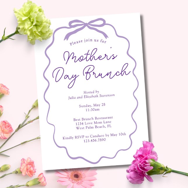 Simple Minimalist Lilac Bow Mother's Day Brunch Invitation (Creator Uploaded)