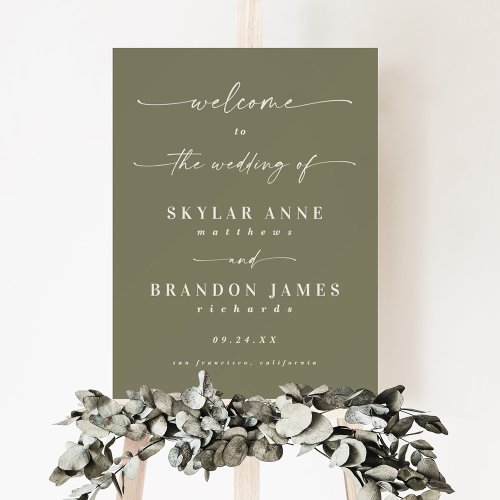 Simple Minimalist Lily Green Welcome Wedding Sign