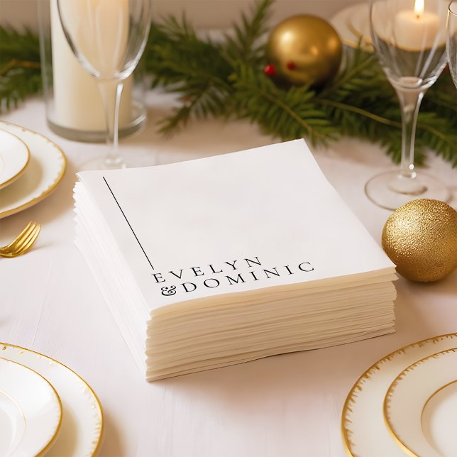 Simple Minimalist Line Black White Wedding Paper Napkins (Creator Uploaded)
