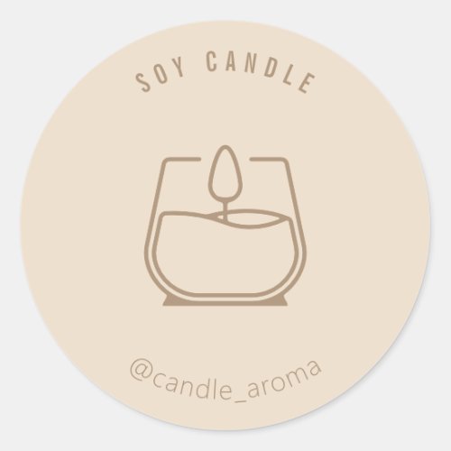 Simple Minimalist Logo Candle Package Beige Classic Round Sticker