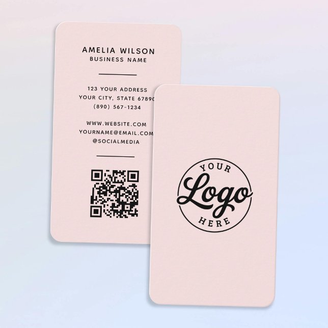 Simple Minimalist Logo QR Code Blush Pink  Business Card (Creator Uploaded)