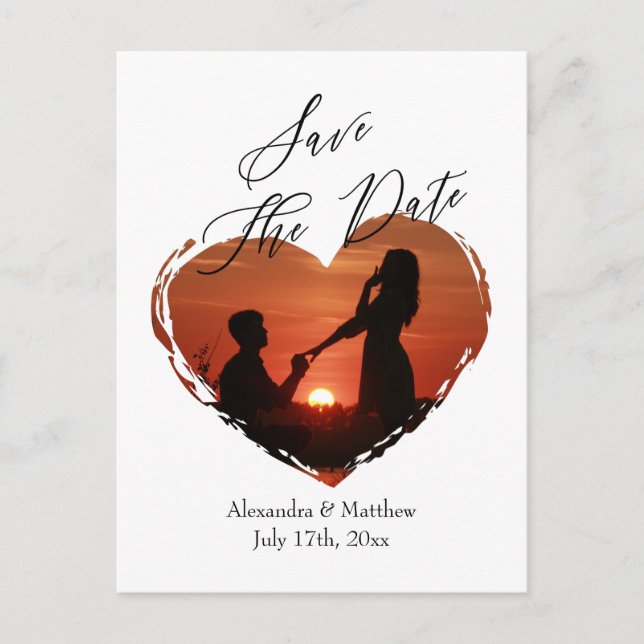 Simple Minimalist Love Heart Outline Save The Date Announcement Postcard (Front)
