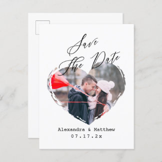 Simple Minimalist Love Heart Photo Script B&W Announcement Postcard
