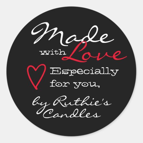 Simple Minimalist Made with Love Heart Black Color Classic Round Sticker