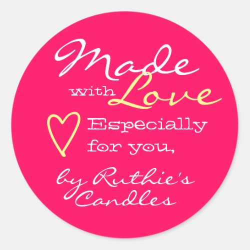 Simple Minimalist Made with Love Heart Hot Pink Classic Round Sticker