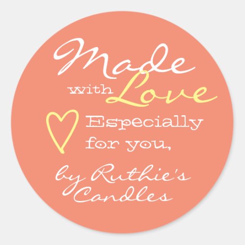 Simple Minimalist Made with Love Heart Peach Color Classic Round Sticker