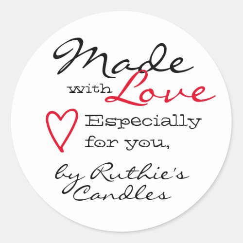Simple Minimalist Made with Love Heart White Color Classic Round Sticker