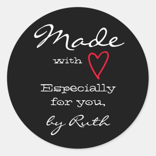 Simple Minimalist Made with Love Red Heart Black Classic Round Sticker