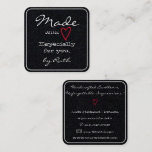 Simple Minimalist Made with Love Red Heart Black Square Business Card