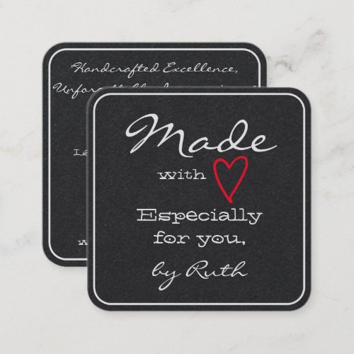 Simple Minimalist Made with Love Red Heart Black Square Business Card