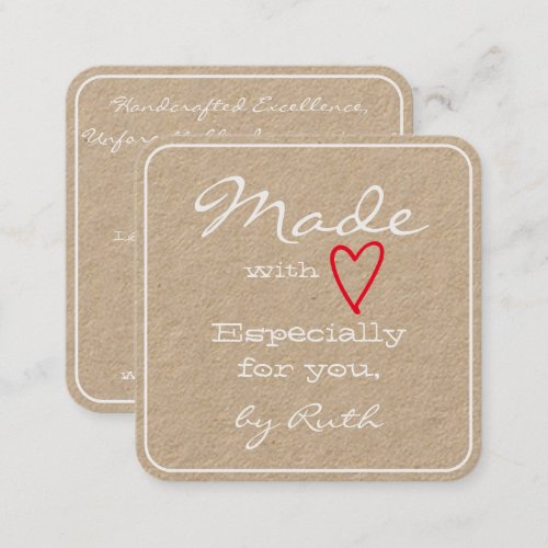 Simple Minimalist Made with Love Red Heart Brown Square Business Card