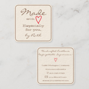 Simple Minimalist Made with Love Red Heart Cream Square Business Card