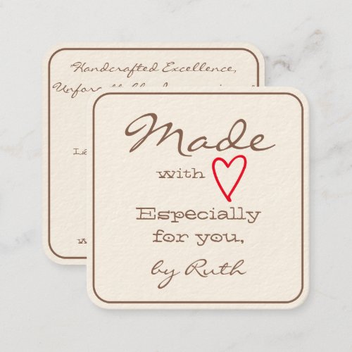 Simple Minimalist Made with Love Red Heart Cream Square Business Card