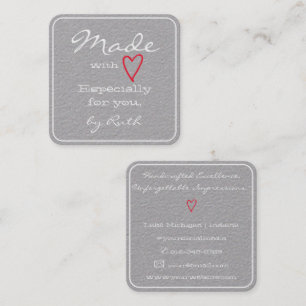 Simple Minimalist Made with Love Red Heart Gray Square Business Card