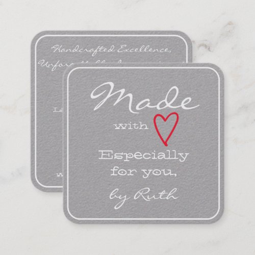 Simple Minimalist Made with Love Red Heart Gray Square Business Card
