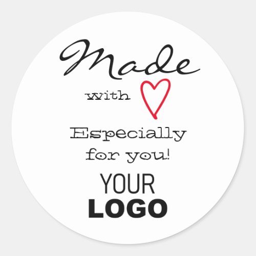 Simple Minimalist Made with Love Red Heart Logo  Classic Round Sticker