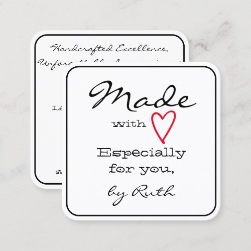 Simple Minimalist Made with Love Red Heart White Square Business Card