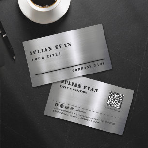 Simple Minimalist Masculine Brushed Metal Business Card
