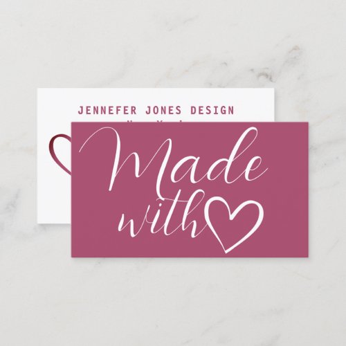 Simple Minimalist Mauve Pink Made With Love Heart Business Card