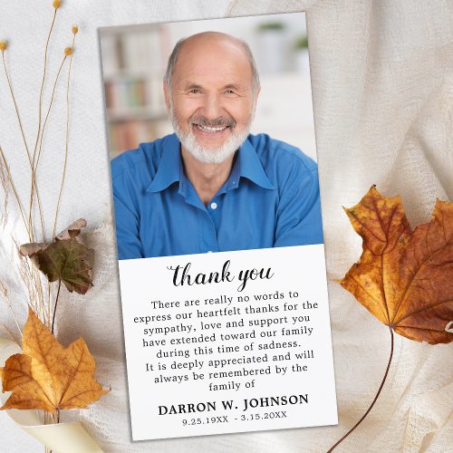 Simple Minimalist Memorial Photo Funeral Sympathy Thank You Card