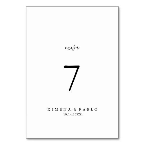 Simple Minimalist Mesa Spanish Wedding Table Number
