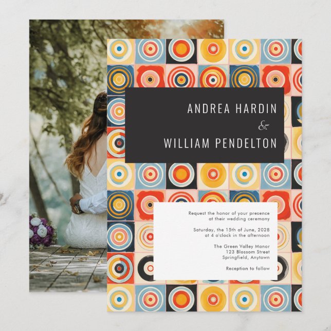 Simple Minimalist Mid Century Modern Wedding Invitation (Front/Back)