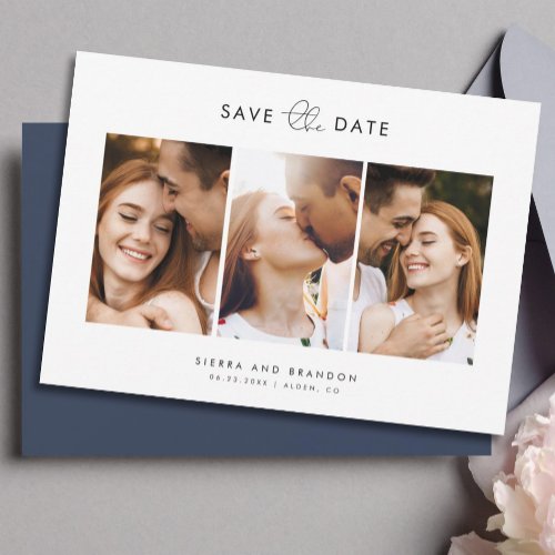 Simple Minimalist Modern 3 Photo Collage Script Save The Date