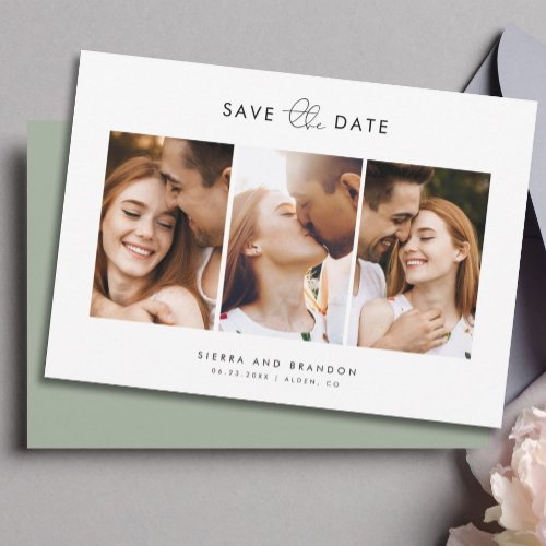 Simple Minimalist Modern 3 Photo Collage Script Save The Date