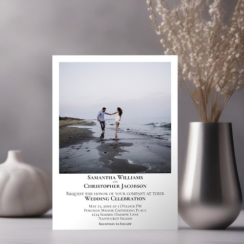 Simple Minimalist Modern Artsy Photo White Wedding Invitation