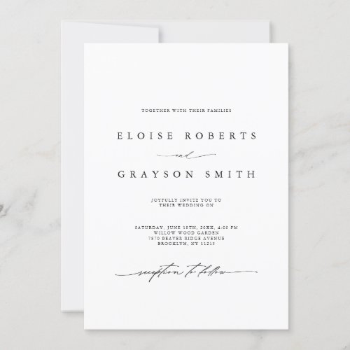 Simple Minimalist Modern Black and White Wedding  Invitation