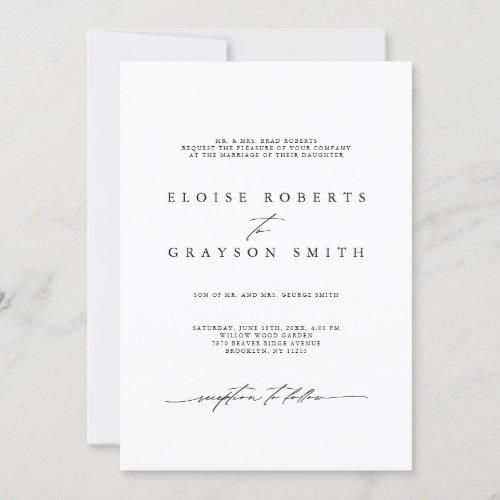 Simple Minimalist Modern Black and White Wedding  Invitation