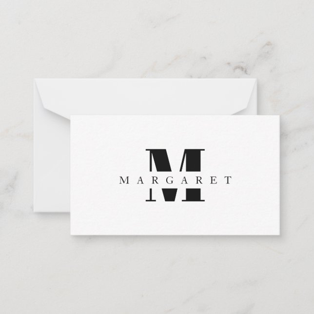 Simple Minimalist Modern Black Monogram Note Card (Front)