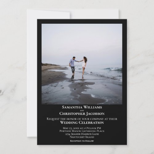 Simple Minimalist Modern Black Photo Wedding Invitation