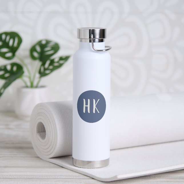Simple Minimalist Modern Blue Monogrammed Name Water Bottle (Yoga)