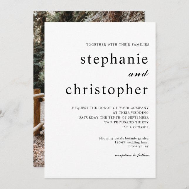 Simple Minimalist Modern Chic Script Photo Wedding Invitation (Front/Back)
