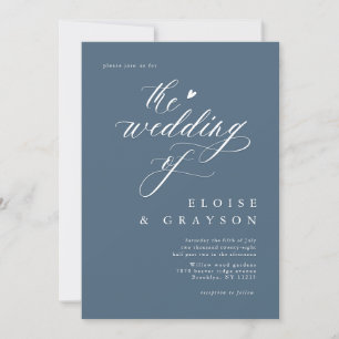 Simple Minimalist Modern Dusty Blue QR Wedding Invitation