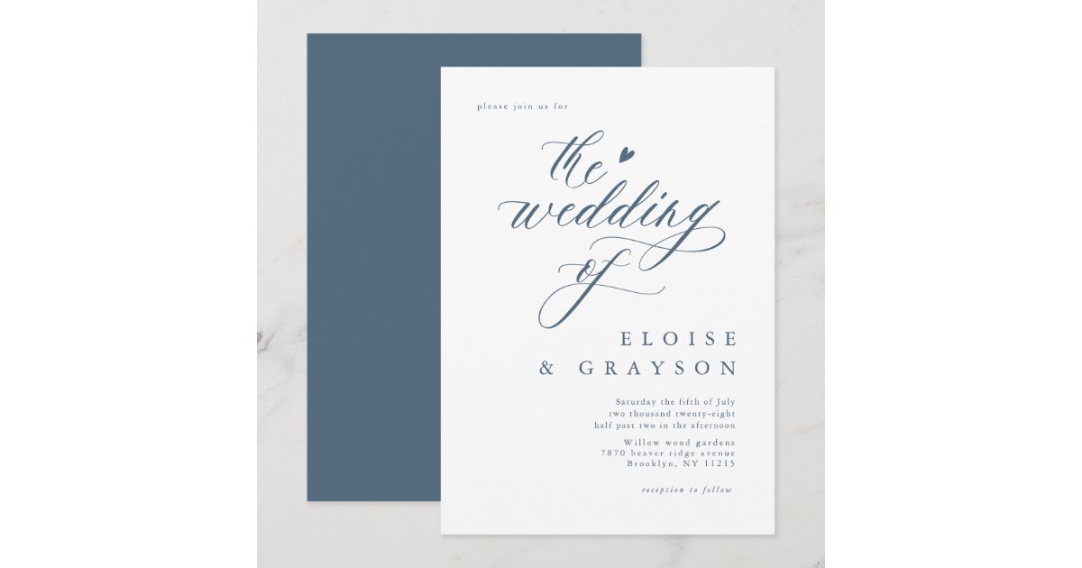 Simple Minimalist Modern Dusty Blue Wedding Invitation | Zazzle