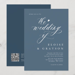 Simple Minimalist Modern Dusty Blue Wedding Invitation