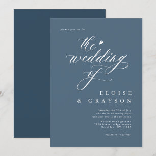 Simple Minimalist Modern Dusty Blue Wedding Invitation
