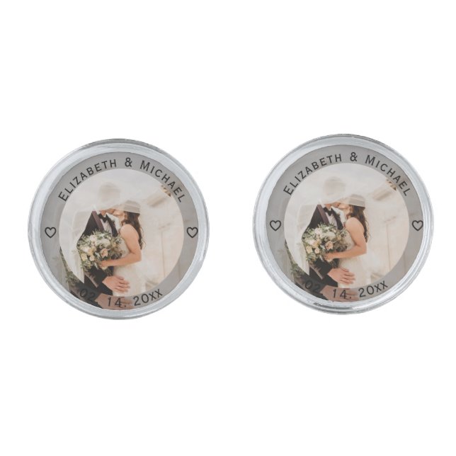 Simple Minimalist Modern Elegant Wedding Day Photo Cufflinks (Front)