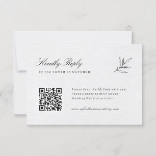 Simple Minimalist Modern Eucalyptus Olive QR code  RSVP Card