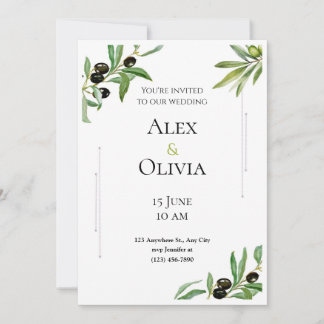 Simple Minimalist Modern Eucalyptus Olive Wedding  Invitation