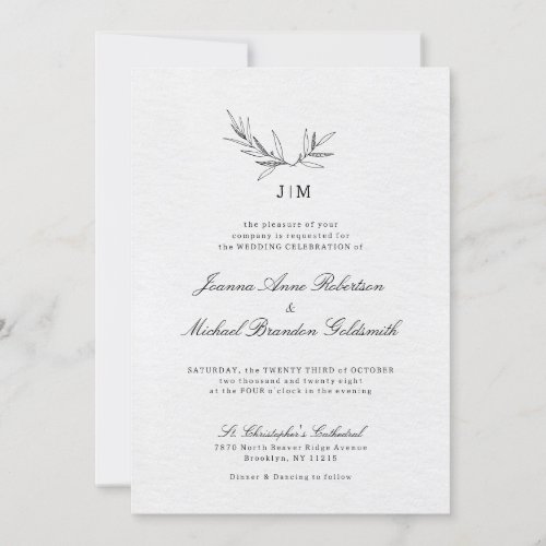 Simple Minimalist Modern Eucalyptus Olive Wedding  Invitation