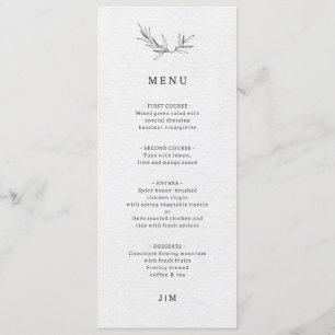 Simple Minimalist Modern Eucalyptus Olive Wedding Menu
