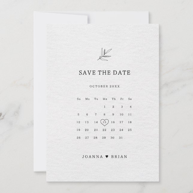 Simple Minimalist Modern Eucalyptus Olive Wedding  Save The Date (Front)