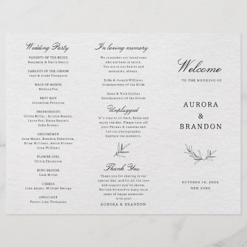 Simple Minimalist Modern Eucalyptus Wedding Progra