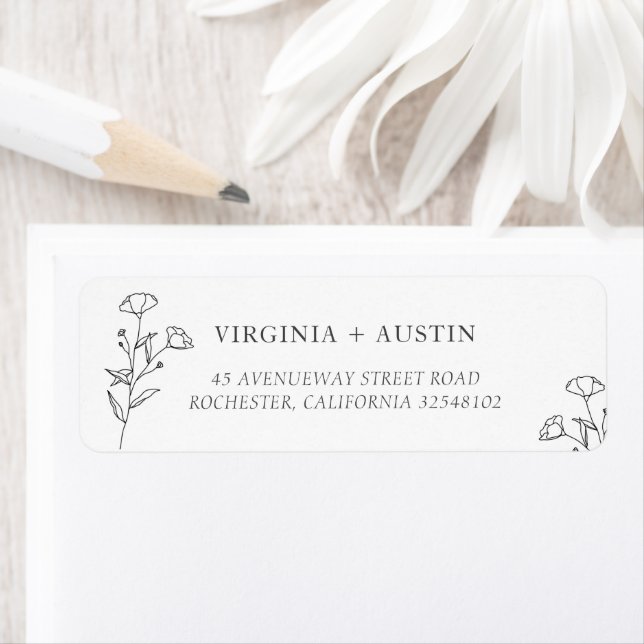 Simple Minimalist Modern Floral Wedding Address Label (Insitu)