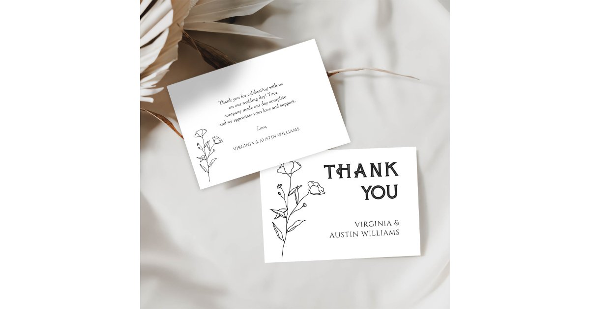 Simple Minimalist Modern Floral Wedding Thank You Card | Zazzle