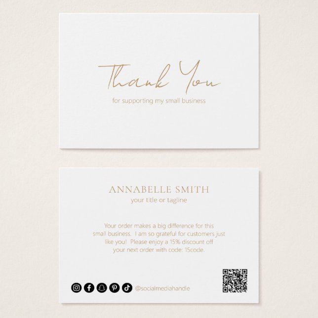 Simple Minimalist Modern Gold Elegant Thank You (Front & Back)